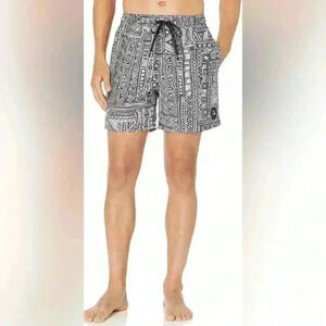 Quiksilver Men's Voodoo Volley Shorts Black White Pockets Drawstring EUC
